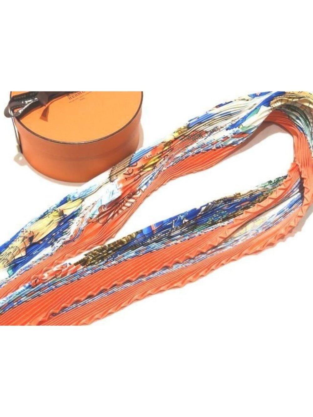 Hermes Pleats Scarf Vive le Vent Blow the Wind Orange Silk
